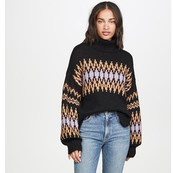 A.L.C. Tracey Alpaca Fair Isle Turtleneck Knit Sweater Black Printed size Small - Picture 1 of 16